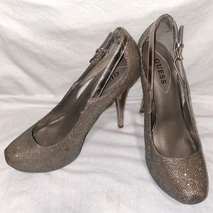 Guess sparkle pumps, size 10, pretty unique color. gold mix. Heel close to 5”